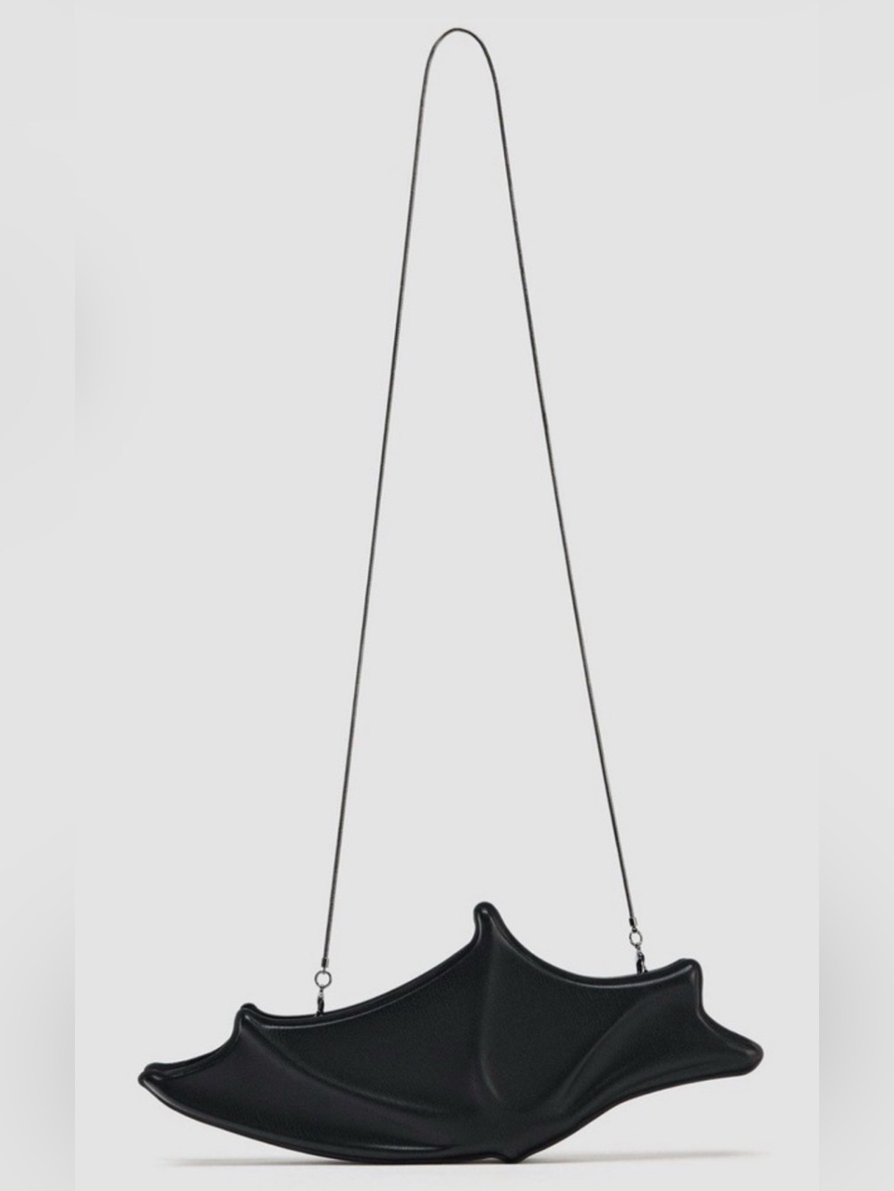 Zara Bat Rigid Box Bag Handbag Purse Clutch Metal Effect Chain Strap Black
